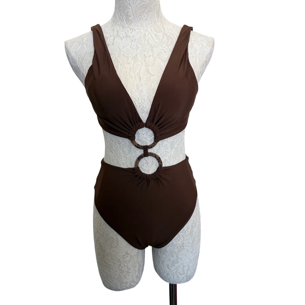 Malai Danza double ring OnePiece swimsuit  S NWT brown vixen resort coastal - Picture 5 of 11